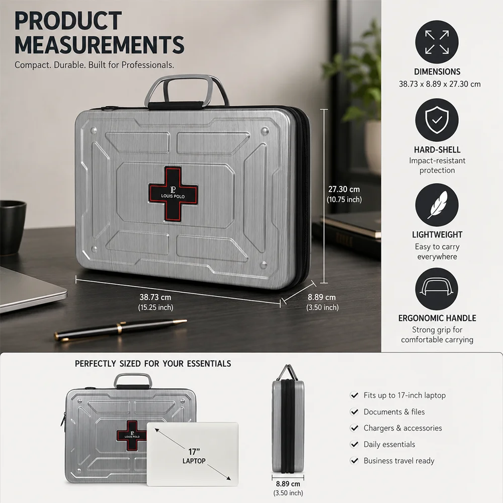 LOUIS POLO HexCore 17" Executive Briefcase – Hard Shell Laptop Case for Business Travel view 6