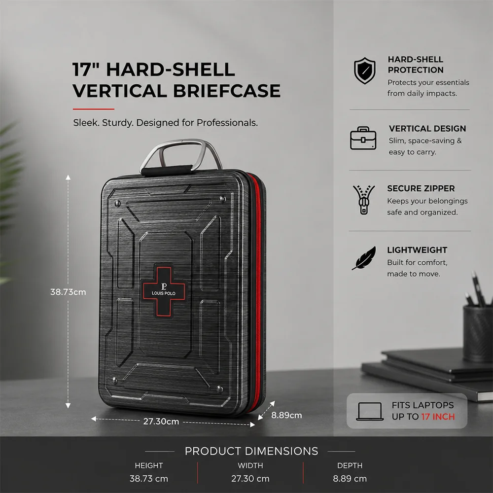 LOUIS POLO HexCore V2 17" Vertical Executive Briefcase – Hard Shell Laptop & Document Case view 6