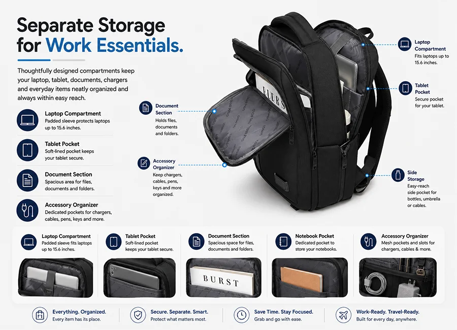 Separate Storage for Work Essentials